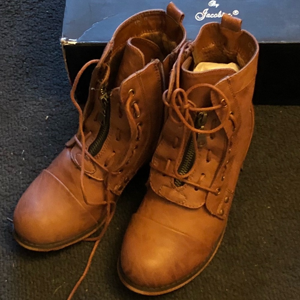 JACOBIES Short boots 6.5 B, 2 zips, ties too, NIB!